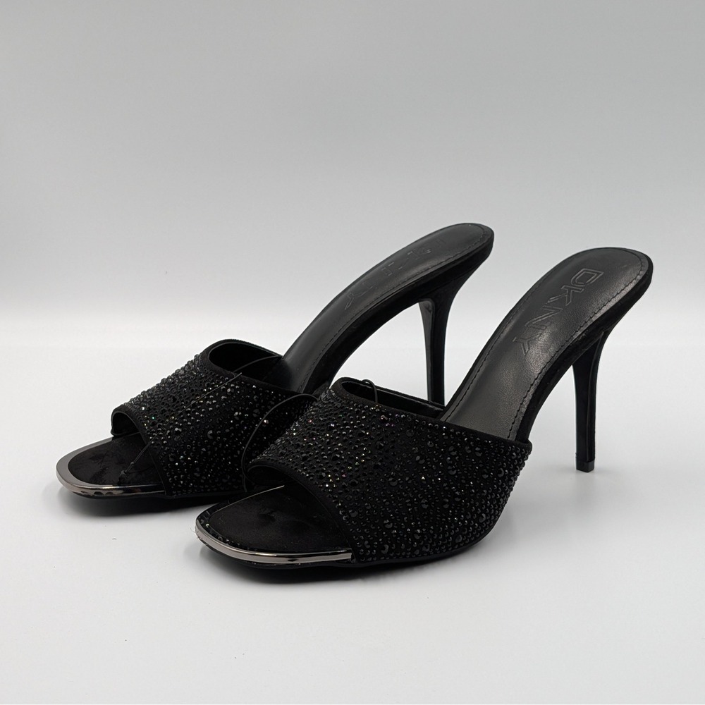 DKNY Womens Black Rhinestone Stiletto Slide Sandals Mule Size 8.5M